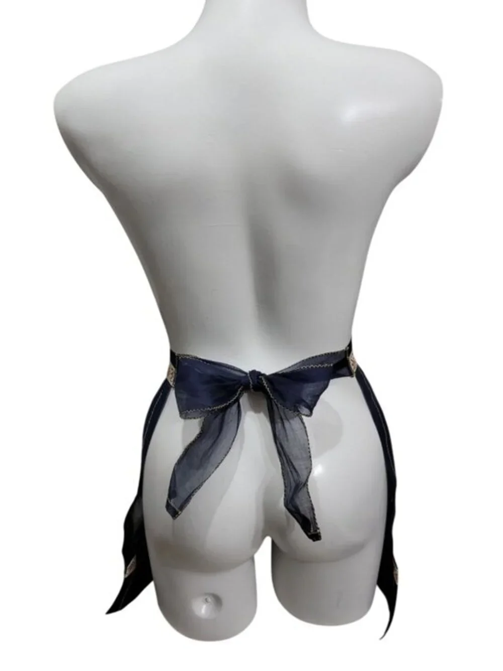 Vintage Apron Sheer Waist Tied Blue White